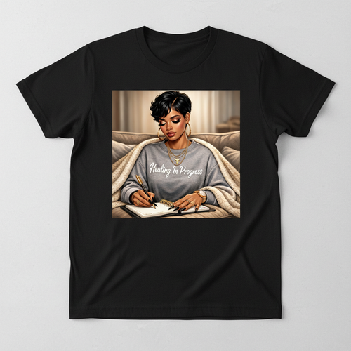 Black unisex t-shirt with Healing In Progress graphic by InADaysWorld